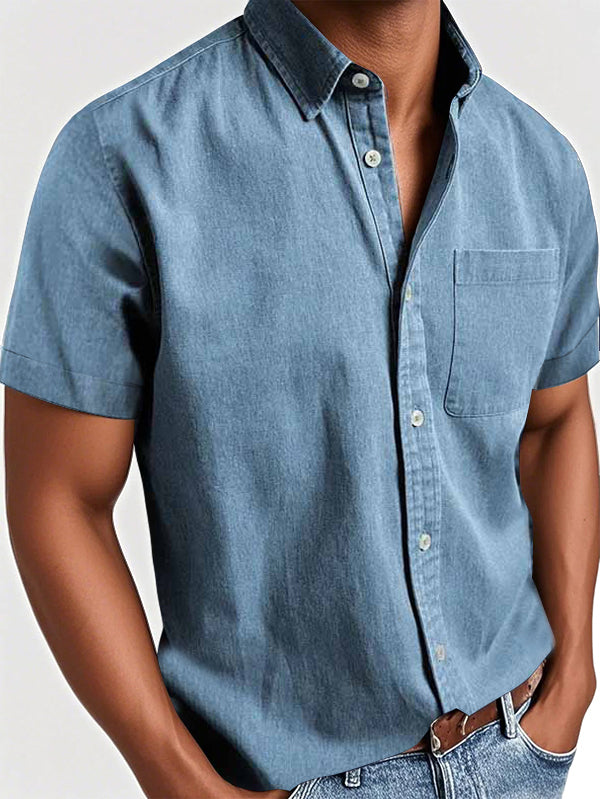 Men's Basic Retro Washed Pocket Short-sleeved Shirt