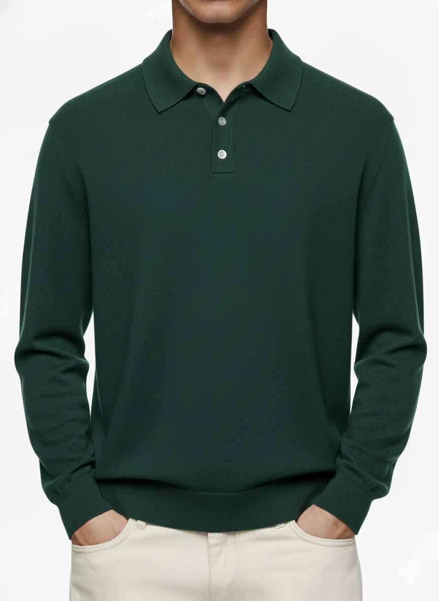 Men's Casual Button Long Sleeve Cashmere Polo Sweater